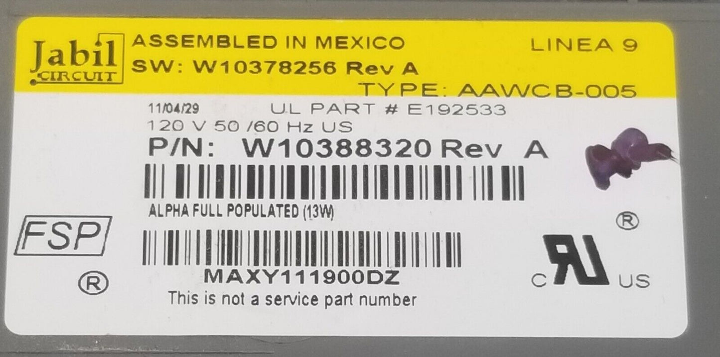Genuine OEM Replacement for Whirlpool Washer Control W10388320