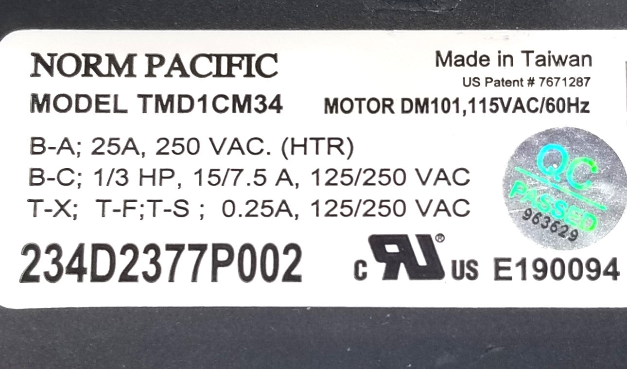 OEM Replacement for GE Dryer Timer 234D2377P002