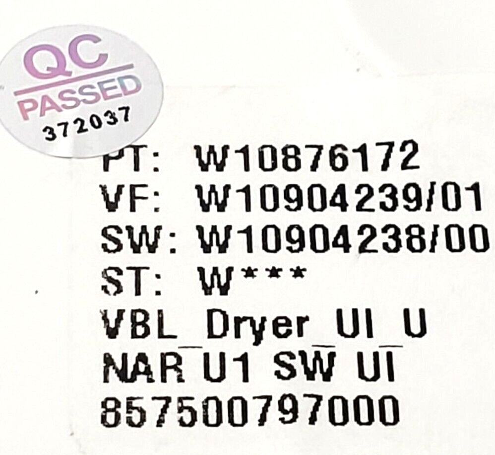 OEM Replacement for Whirlpool Dryer User Control W10876172