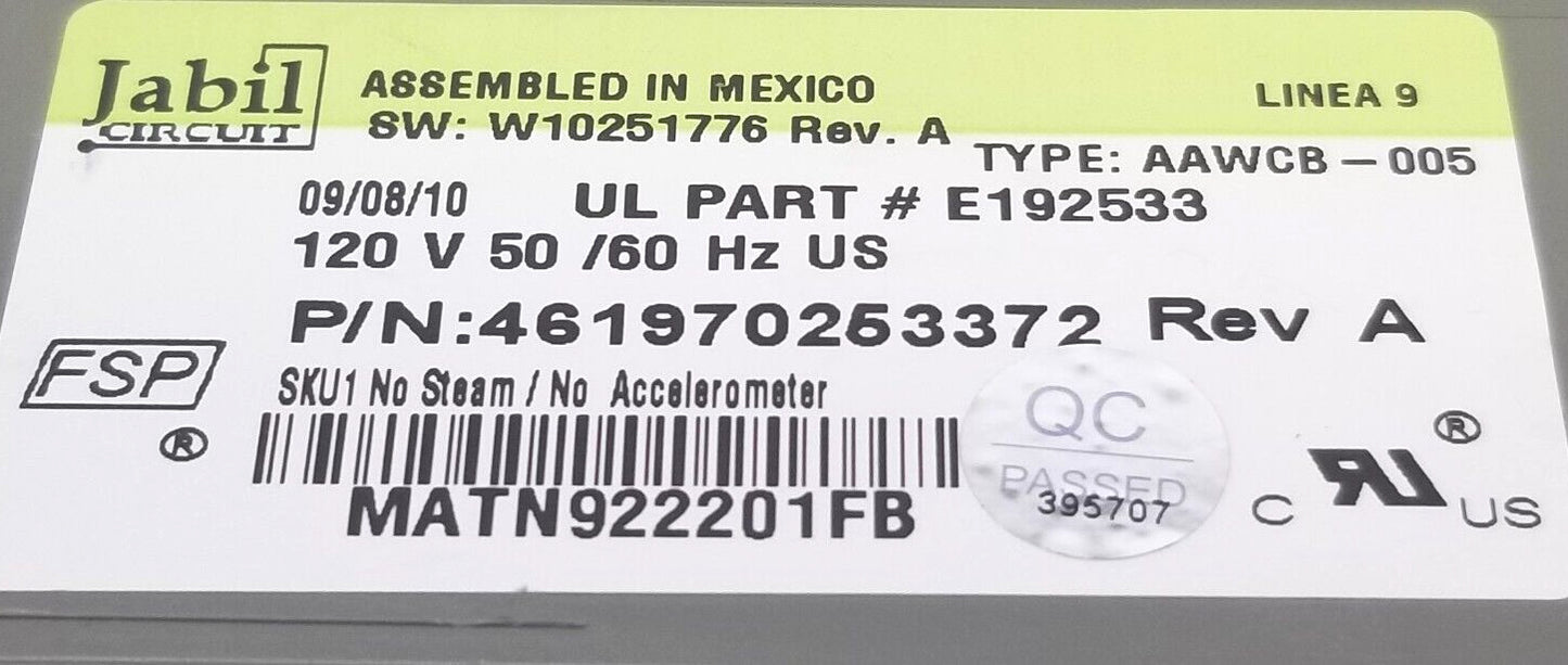 OEM Replacement for Whirlpool Washer Control 461970253372 ~ ~