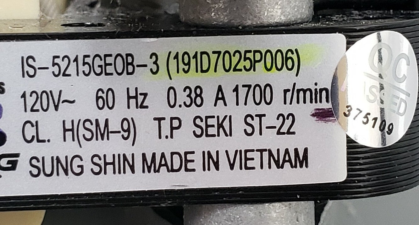 OEM Replacement for GE Range Convection Fan Motor 191D7025P006