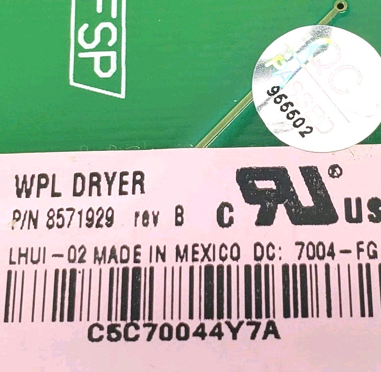 Replacement for Whirlpool Dryer Display Control Board 8571929