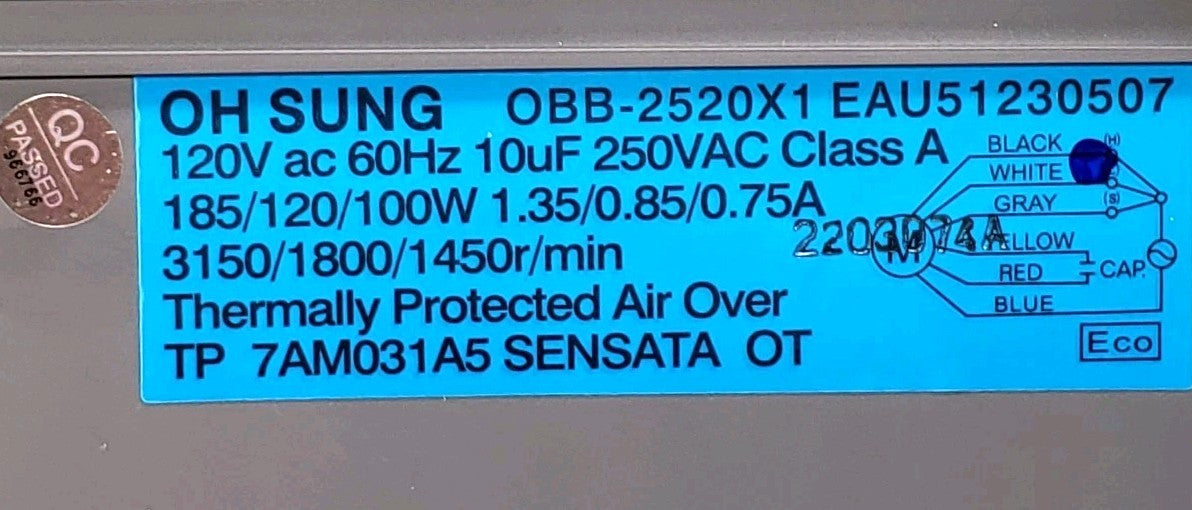 New OEM Replacement for GE Microwave Blower EAU51230507