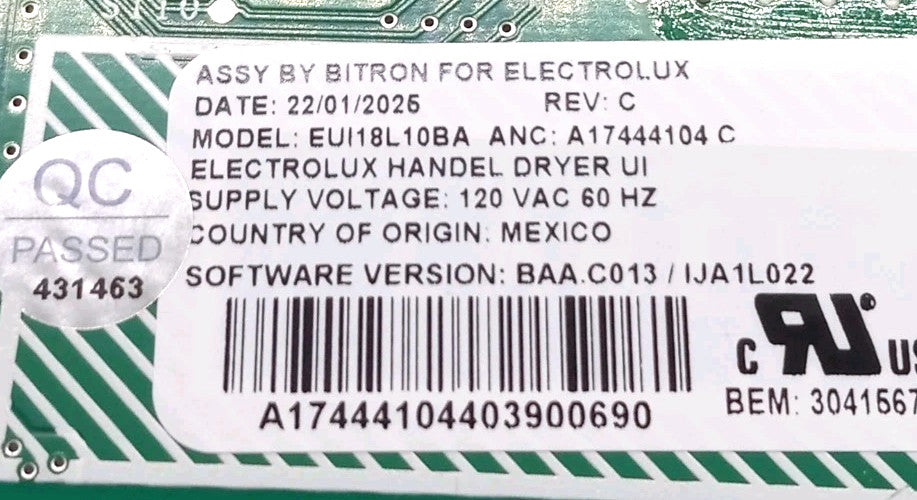 New OEM Replacement for Frigidaire Dryer User Interface A17444104