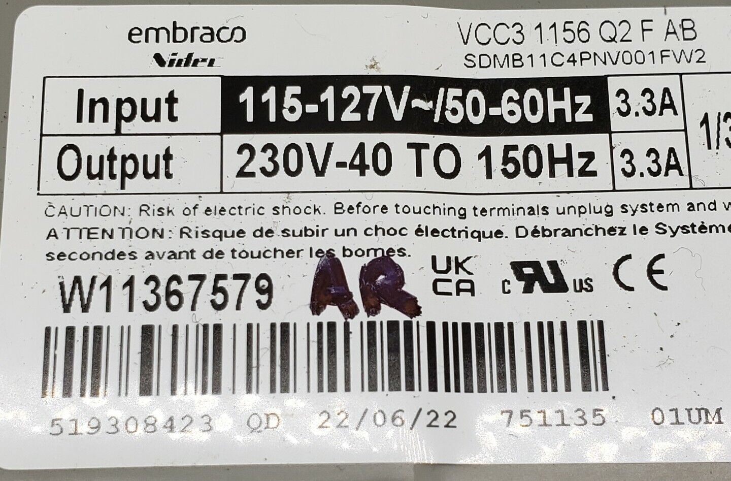 OEM Replacement for Whirlpool Refrigerator Inverter W11367579