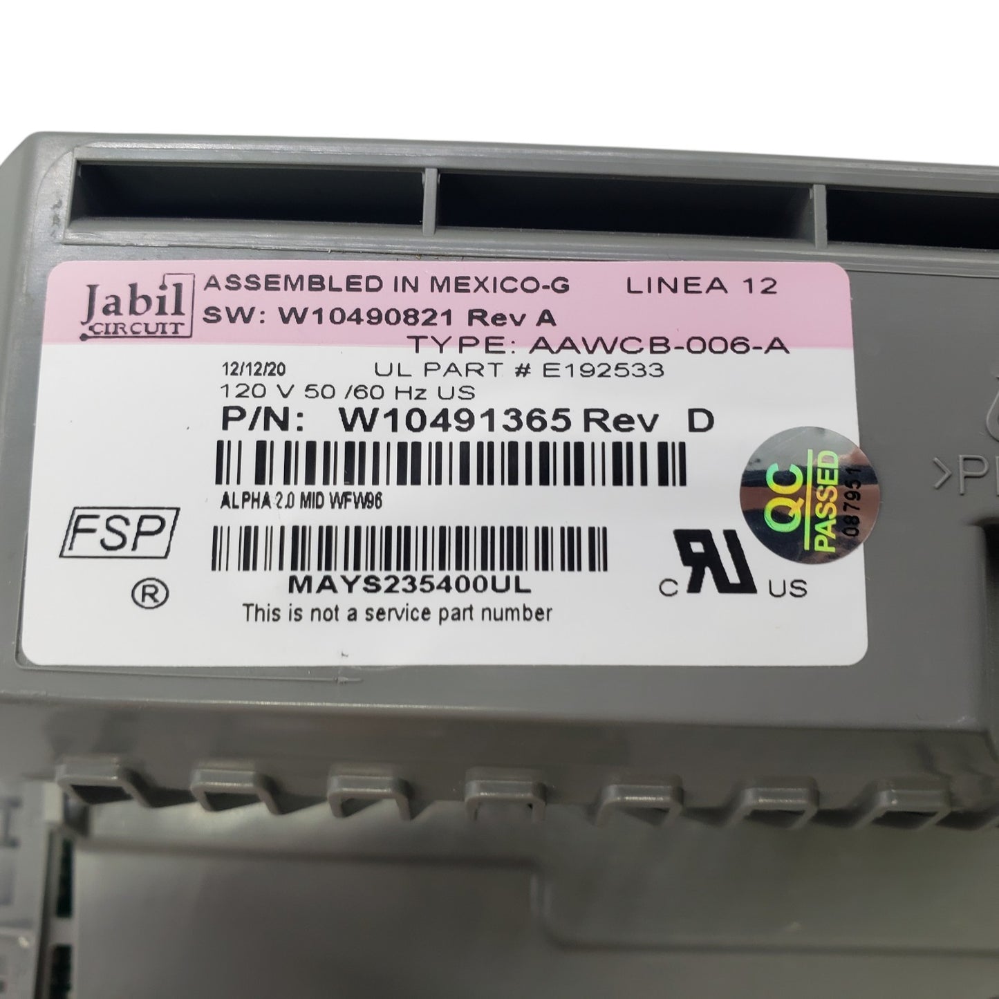 OEM Replacement for Whirlpool  Washer Control Board W10491365