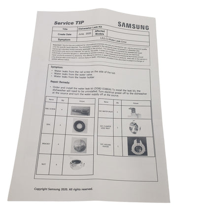 New OEM Replacement for Samsung Dishwasher Leak Kit DD82-01882A 1Y
