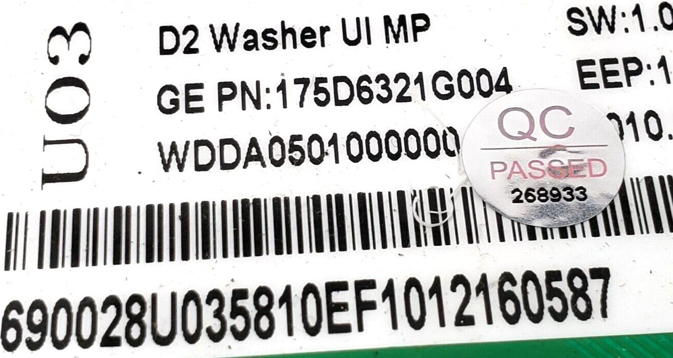 OEM Replacement for GE Washer Control  175D6321G004