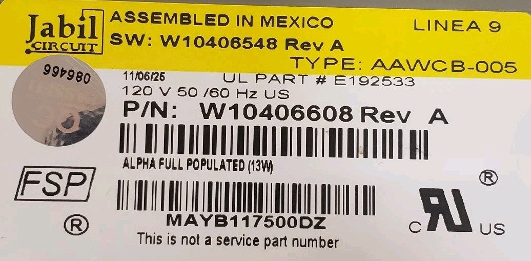 OEM Replacement for Whirlpool Washer Control Board W10406608