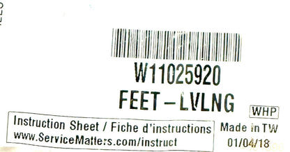 New Replacement for Whirlpool Dryer Leveling Legs W11025920