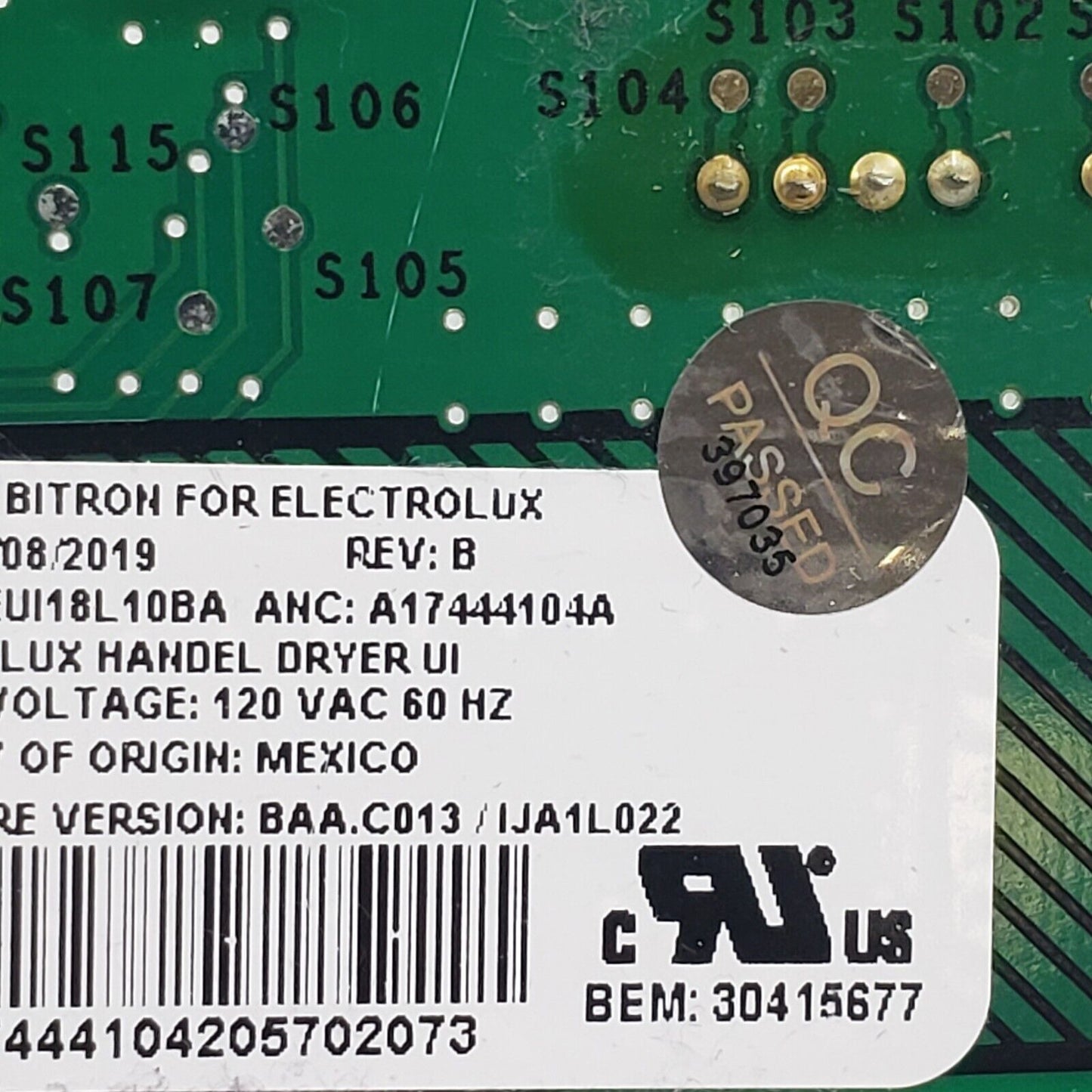 OEM Replacement for Electrolux Dryer Control A17444104A