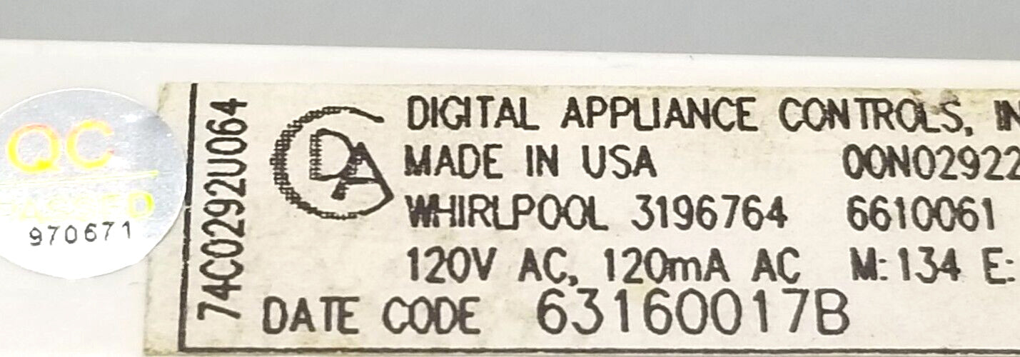 OEM Replacement for Whirlpool Range Control 3196764    ~ ~