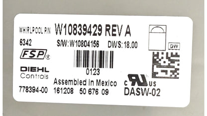 OEM Replacement for Whirlpool Dishwasher Control W10839429