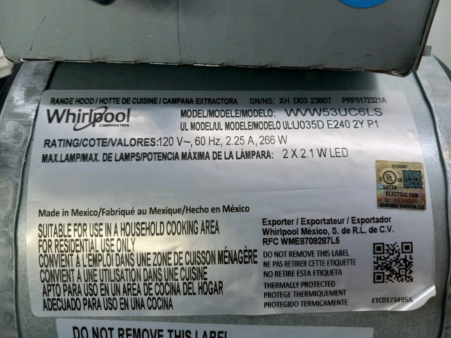 New OEM Replacement for Whirlpool Oven Hood Blower W11351717