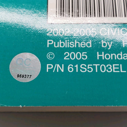 New 2002-2005 Civic Hatchback Repair  / Troubleshooting Manual 61S5T03EL