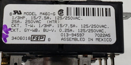 Genuine OEM Replacement for Whirlpool Dryer Timer 3406018   ~   ~