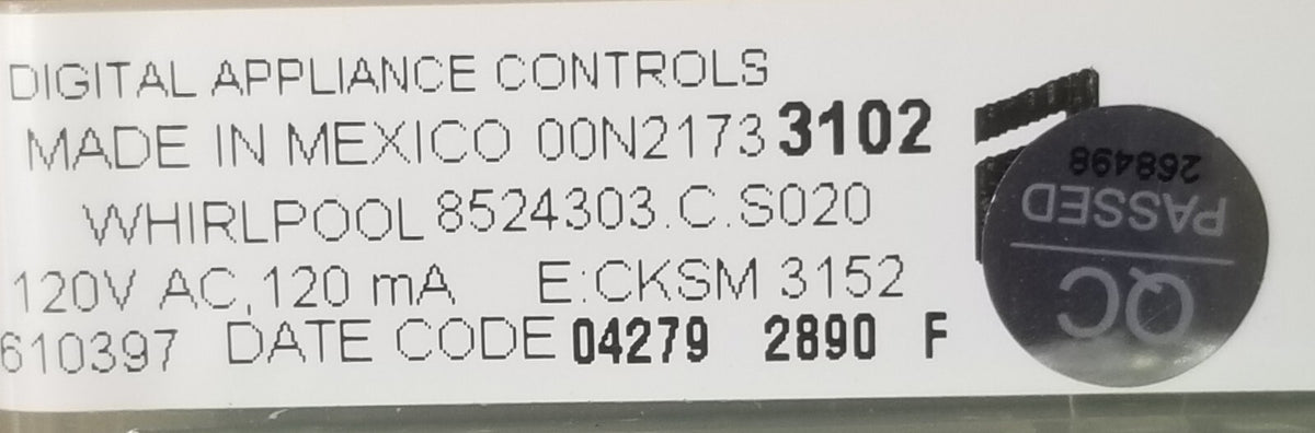 OEM Replacement for Whirlpool Range Control 8524303