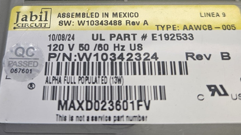OEM Replacement for Whirlpool Washer Control W10342324