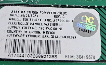 OEM Replacement for Electrolux Dryer Control A17444103C