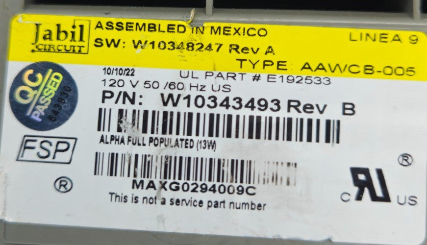 OEM Replacement for Whirlpool Washer Control Board W10343493