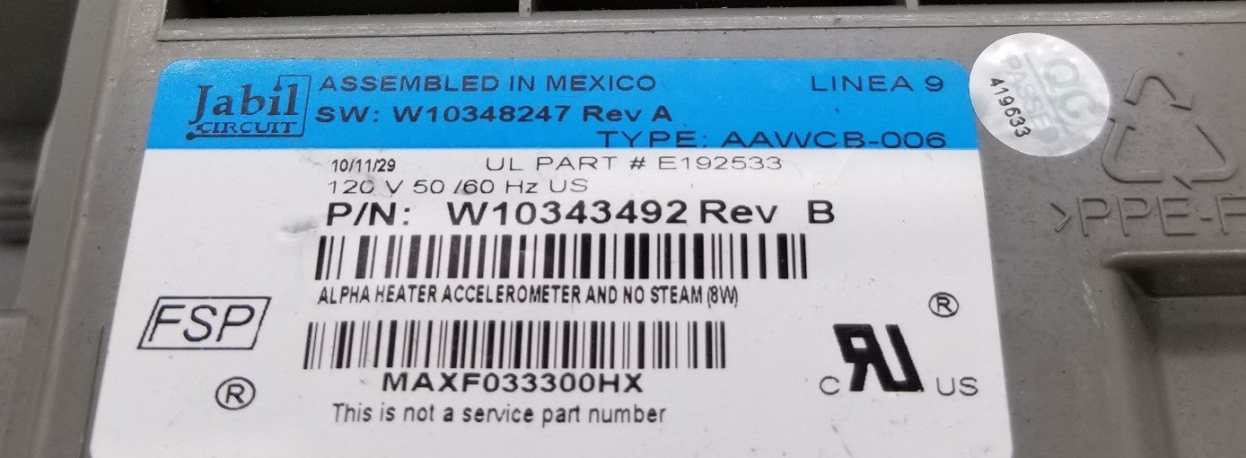 OEM Replacement for Whirlpool Washer Control Board W10343492
