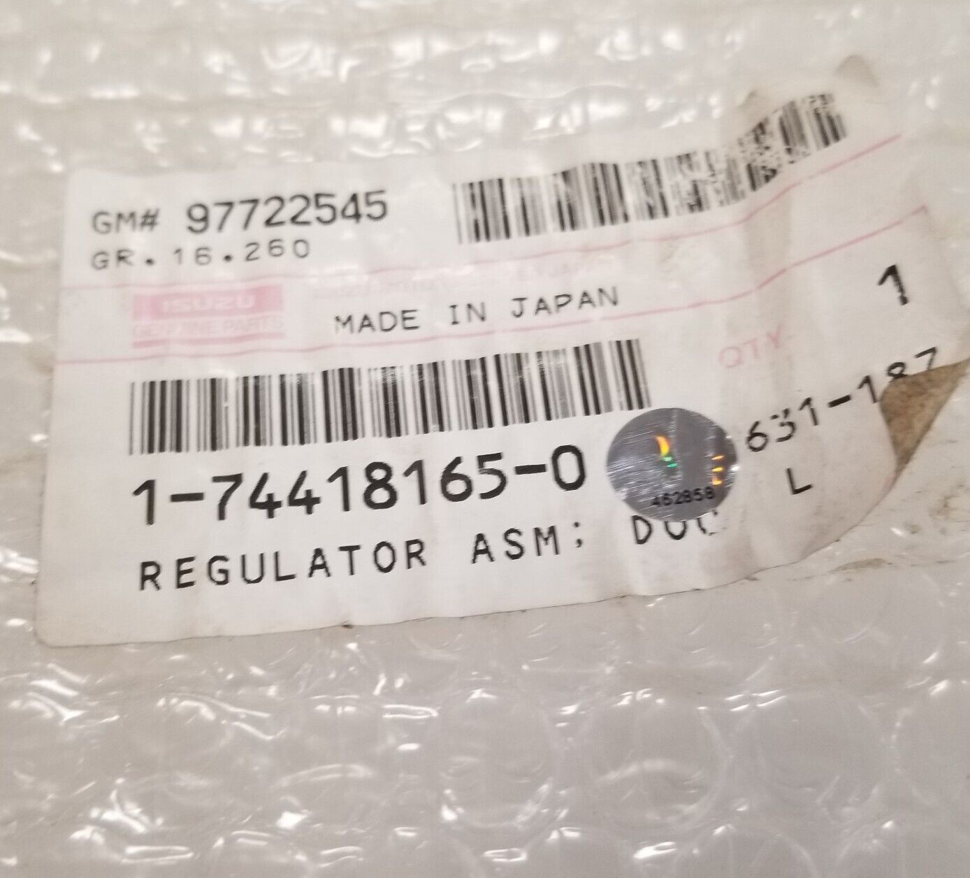 Isuzu Door Regulator Assembly RH 1-74418165-0 1744181650 For Isuzu 6HK1 FVR34 RH