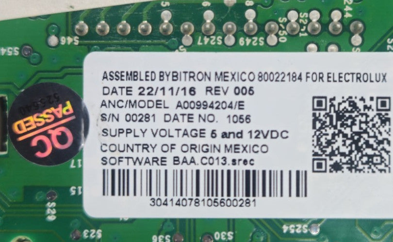 OEM Replacement for Electrolux Interface Panel A00994204E