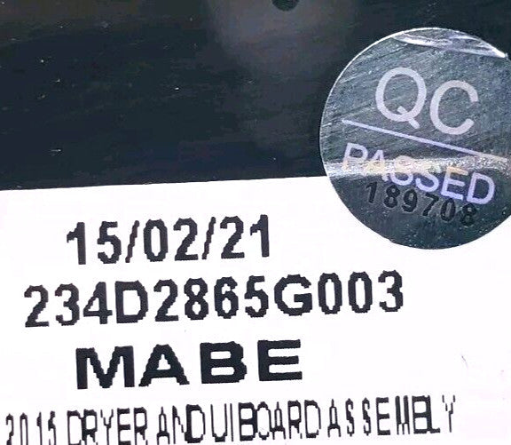 OEM Replacement for GE Dryer Control 234D2865G003    ~ ~