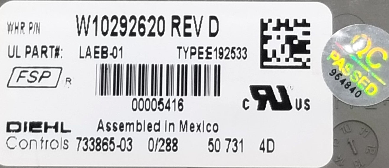 OEM Replacement for Whirlpool Washer Control  W10292620